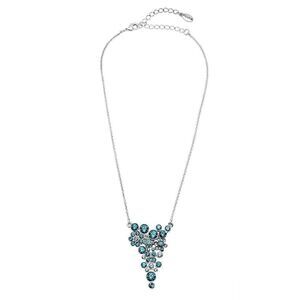Pilgrim Silvertone Blue Crystal Cluster Dangle Pendant Necklace